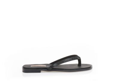 Σανδάλια χειροποίητα μαύρα δερματίνη με διχάλα από στρας ΜΑΥΡΟ - Tsoukalas - 