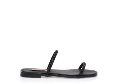 Σανδάλια χειροποίητα μαύρα δερματίνη με διπλή φάσα από στρας ΜΑΥΡΟ - Tsoukalas - 