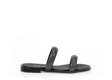 Σανδάλια χειροποίητα μαύρα δερματίνη με διπλή φάσα από στρας ΜΑΥΡΟ - Tsoukalas - 