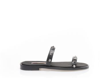 Σανδάλια χειροποίητα μαύρα δερματίνη με διπλή φάσα και διακοσμητικά τρουκς ΜΑΥΡΟ - Tsoukalas - 