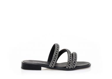 Σανδάλια χειροποίητα μαύρα δερματίνη με λουράκια από στρας ΜΑΥΡΟ - Tsoukalas - 