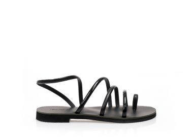 Σανδάλια χειροποίητα μαύρα δερματίνη με πολλαπλά λουράκια και σχέδιο δαχτυλίδι ΜΑΥΡΟ - Tsoukalas - 