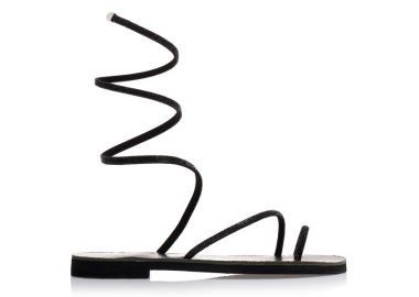 Σανδάλια χειροποίητα μαύρα δερματίνη με σχέδιο δαχτυλίδι και λουράκια από στρας ΜΑΥΡΟ - Tsoukalas - 