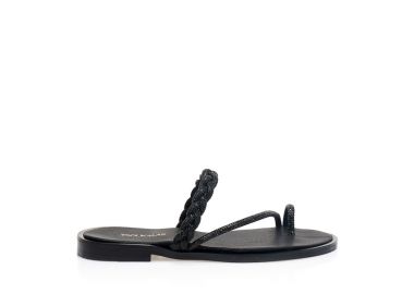 Σανδάλια χειροποίητα μαύρα δερματίνη με σχέδιο δαχτυλίδι ΜΑΥΡΟ - Tsoukalas - 