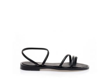 Σανδάλια χειροποίητα μαύρα δερματίνη με σχέδιο δαχτυλίδι ΜΑΥΡΟ - Tsoukalas - 