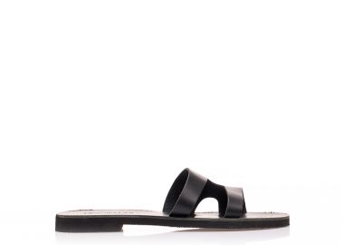 Σανδάλια χειροποίητα μαύρα δερματίνη με σχέδιο στη φάσα ΜΑΥΡΟ - Tsoukalas - 