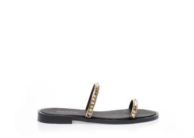 Σανδάλια χειροποίητα με διπλή φάσα από χρυσά τρουκς ΜΑΥΡΟ - Tsoukalas - 