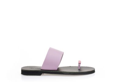 Σανδάλια χειροποίητα μωβ δερματίνη με φάσα και σχέδιο δαχτυλίδι με αγκράφα ΜΩΒ - Tsoukalas - 