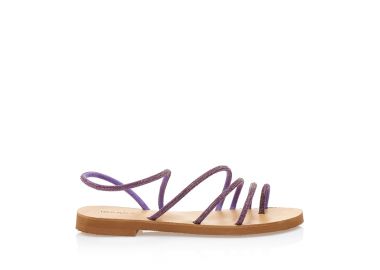 Σανδάλια χειροποίητα μωβ δερματίνη με λουράκια από στρας και σχέδιο δαχτυλίδι ΜΩΒ - Tsoukalas - 