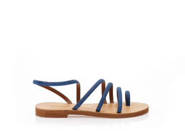 Σανδάλια χειροποίητα μπλε τζιν δερματίνη με πολλαπλά λουράκια και σχέδιο δαχτυλίδι ΤΖΙΝ - Tsoukalas - 