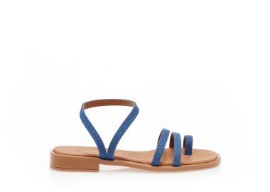 Σανδάλια χειροποίητα μπλε τζιν δερματίνη με σχέδιο δαχτυλίδι ΤΖΙΝ - Tsoukalas - 