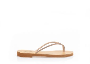 Σανδάλια χειροποίητα μπρονζέ δερματίνη με διχάλα από στρας ΧΑΛΚΟΣ - Tsoukalas - 