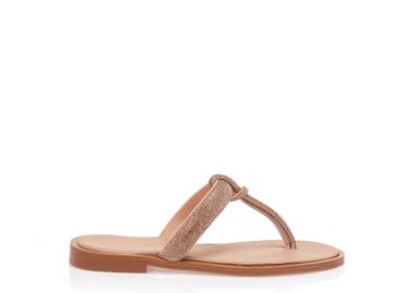 Σανδάλια χειροποίητα μπρονζέ δερματίνη με διχάλα και φάσα από στρας ΧΑΛΚΟΣ - Tsoukalas - 