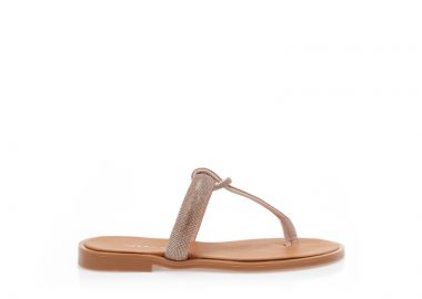 Σανδάλια χειροποίητα μπρονζέ δερματίνη με διχάλα και φάσα από στρας ΧΑΛΚΟΣ - Tsoukalas - 