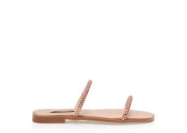 Σανδάλια χειροποίητα μπρονζέ δερματίνη με διπλή φάσα από στρας ΧΑΛΚΟΣ - Tsoukalas - 