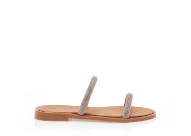 Σανδάλια χειροποίητα μπρονζέ δερματίνη με διπλή φάσα από στρας ΜΠΡΟΝΖΕ - Tsoukalas - 