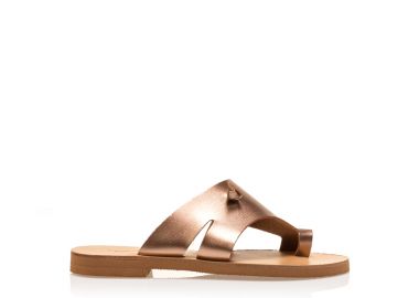 Σανδάλια χειροποίητα μπρονζέ δερματίνη με φαρδιά φάσα και λουράκι ΧΑΛΚΟΣ - Tsoukalas - 
