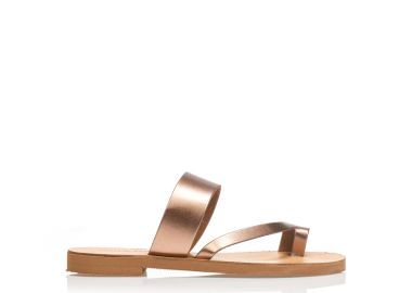 Σανδάλια χειροποίητα μπρονζέ δερματίνη με φάσα και λοξό λουράκι ΧΑΛΚΟΣ - Tsoukalas - 