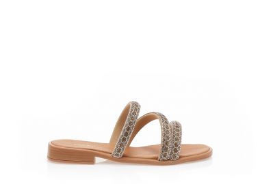 Σανδάλια χειροποίητα μπρονζέ δερματίνη με λουράκια από στρας ΧΑΛΚΟΣ - Tsoukalas - 