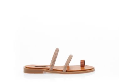 Σανδάλια χειροποίητα μπρονζέ δερματίνη με λουράκια από στρας και σχέδιο δαχτυλίδι ΧΑΛΚΟΣ - Tsoukalas - 