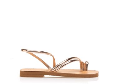 Σανδάλια χειροποίητα μπρονζέ δερματίνη με λουράκια και μπεζ πάτο ΜΠΡΟΝΖΕ - Tsoukalas - 
