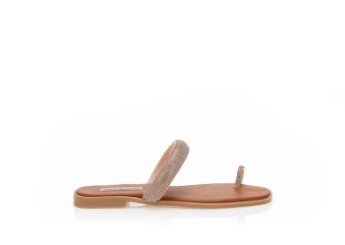 Σανδάλια χειροποίητα μπρονζέ δερματίνη με σχέδιο δαχτυλίδι και φάσα από στρας ΧΑΛΚΟΣ - Tsoukalas - 