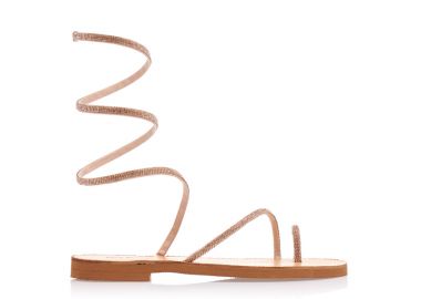 Σανδάλια χειροποίητα μπρονζέ δερματίνη με σχέδιο δαχτυλίδι και λουράκια από στρας ΧΑΛΚΟΣ - Tsoukalas - 