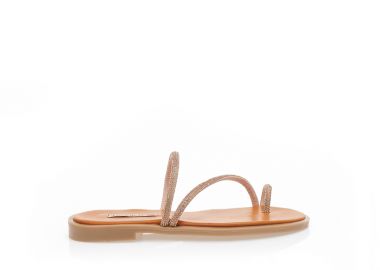 Σανδάλια χειροποίητα μπρονζέ δερματίνη με σχέδιο δαχτυλίδι και λουράκια από στρας ΧΑΛΚΟΣ - Tsoukalas - 