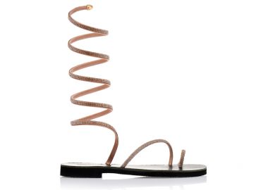Σανδάλια χειροποίητα μπρονζέ δερματίνη με σχέδιο δαχτυλίδι και λουράκια από στρας και μαύρο πάτο ΜΠΡΟΝΖΕ - Tsoukalas - 