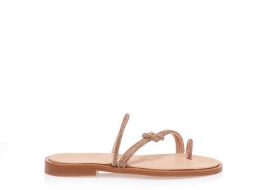 Σανδάλια χειροποίητα μπρονζέ δερματίνη με σχέδιο δαχτυλίδι και πολλαπλά λουράκια από στρας ΧΑΛΚΟΣ - Tsoukalas - 