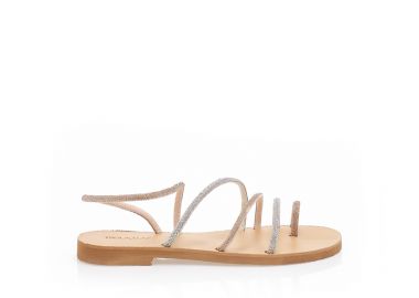 Σανδάλια χειροποίητα μπρονζέ και ιριδίζον δερματίνη με λουράκια και σχέδιο δαχτυλίδι από στρας ΠΑΤΙΝΑ - Tsoukalas - 