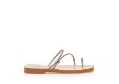 Σανδάλια χειροποίητα μπρονζέ με γκλίτερ δερματίνη με λοξό λουράκι και σχέδιο δαχτυλίδι NUDE - Tsoukalas - 