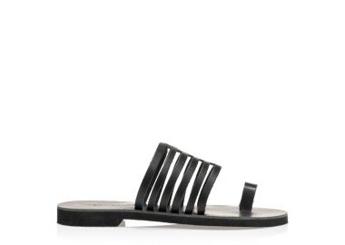 Σανδάλια χειροποίητα ολόμαυρα δερματίνη με διάτρητη φάσα ΜΑΥΡΟ - Tsoukalas - 