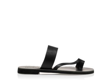 Σανδάλια χειροποίητα ολόμαυρα δερματίνη με φάσα και λοξό λουράκι ΜΑΥΡΟ - Tsoukalas - 