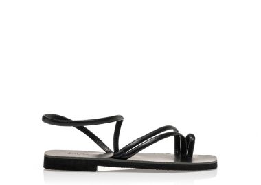 Σανδάλια χειροποίητα ολόμαυρα δερματίνη με λουράκια ΜΑΥΡΟ - Tsoukalas - 