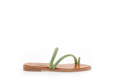 Σανδάλια χειροποίητα πράσινα δερματίνη με λουράκια από στρας και σχέδιο δαχτυλίδι ΠΡΑΣΙΝΟ - Tsoukalas - 