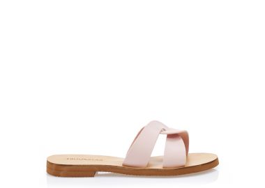 Σανδάλια χειροποίητα ροζ από αναγενημένο δέρμα με σχέδιο χιαστί στη φάσα NUDE - Tsoukalas - 