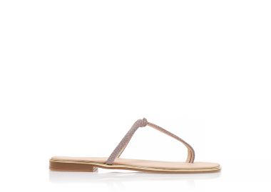 Σανδάλια χειροποίητα ροζ δερματίνη με ιδιαίτερο δέσιμο στη φάσα και γκλίτερ NUDE - Tsoukalas - 