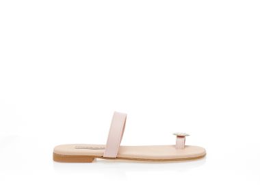 Σανδάλια χειροποίητα ροζ δερματίνη με μπαρέτα και σχέδιο δαχτυλίδι NUDE - Tsoukalas - 