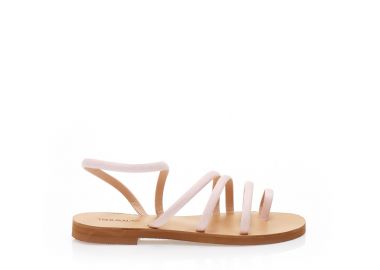 Σανδάλια χειροποίητα ροζ δερματίνη με πολλαπλά σουέτ λουράκια και σχέδιο δαχτυλίδι NUDE - Tsoukalas - 