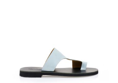 Σανδάλια χειροποίητα σιέλ δερματίνη με ανοίγματα στη φάσα ΓΑΛΑΖΙΟ - Tsoukalas - 