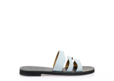 Σανδάλια χειροποίητα σιέλ δερματίνη με λουράκια στη φάσα ΓΑΛΑΖΙΟ - Tsoukalas - 