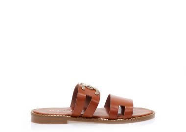 Σανδάλια χειροποίητα ταμπά δερματίνη με διπλή φάσα και διακοσμητική αγκράφα ΤΑΜΠΑ - Tsoukalas - 