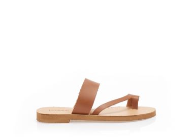 Σανδάλια χειροποίητα ταμπά δερματίνη με φάσα και λοξό λουράκι ΚΑΜΕΛ - Tsoukalas - 