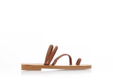 Σανδάλια χειροποίητα ταμπά δερματίνη με λουράκια πλεξούδας και σχέδιο δαχτυλίδι ΤΑΜΠΑ - Tsoukalas - 