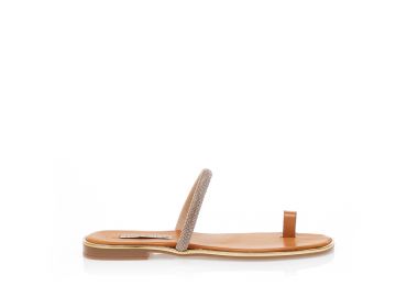 Σανδάλια χειροποίητα ταμπά δερματίνη με μπαρέτα από στρας και σχέδιο δαχτυλίδι ΤΑΜΠΑ - Tsoukalas - 