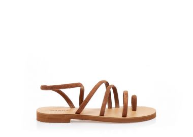 Σανδάλια χειροποίητα ταμπά δερματίνη με πολλαπλά σουέτ λουράκια και σχέδιο δαχτυλίδι ΤΑΜΠΑ - Tsoukalas - 