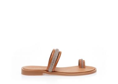 Σανδάλια χειροποίητα ταμπά δερματίνη με σχέδιο δαχτυλίδι και λουράκια από στρας ΧΑΛΚΟΣ - Tsoukalas - 