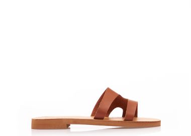 Σανδάλια χειροποίητα ταμπά δερματίνη με σχέδιο στη φάσα ΚΑΜΕΛ - Tsoukalas - 