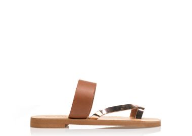 Σανδάλια χειροποίητα ταμπά και μπρονζέ δερματίνη με φάσα και λοξό λουράκι ΤΑΜΠΑ - Tsoukalas - 